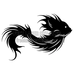 Flowing Fish and Cat Silhouette Laser Cut Design