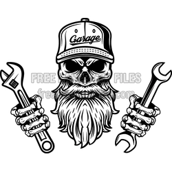 Garage Skull Mechanic Design with Wrenches, Laser Ready