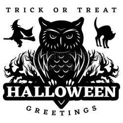 Halloween Owl Trick or Treat Greeting Sign SVG Design