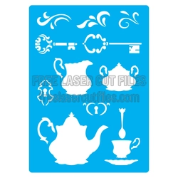 Ornate Tea Party Stencil Set for Laser Cut Projects