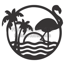 Tropical Flamingo Sunset Laser Cut Round Design