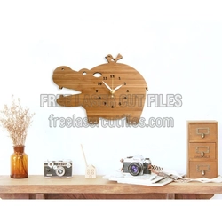 Cartoon Hippo Clock Template for Laser Cutting