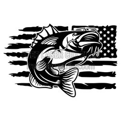American Flag Bass Fish Patriotic SVG for Laser Cutting