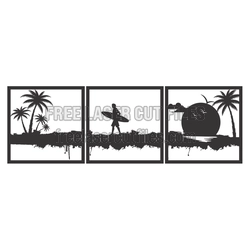 Tropical Surf Sunset Split Panel Laser Cut Wall Decor