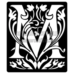 Floral Monogram Letter M Split Letter Laser Cut Design