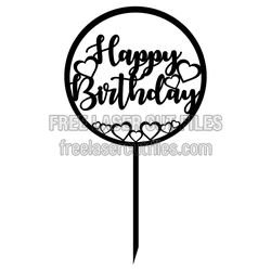 Happy Birthday Cake Topper with Hearts, Ready to Cut