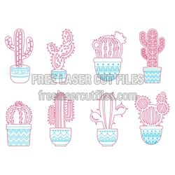 Decorative Potted Cactus Designs for Laser Cutting