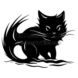 Fluffy Black Cat Silhouette Laser Cut File
