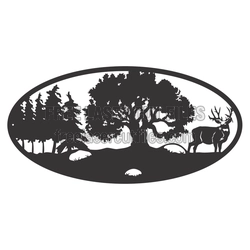 Forest Scene Deer Silhouette Oval Panel, Laser Ready Decor