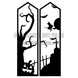 Halloween Cemetery Scene Laser Cut Clipart Template