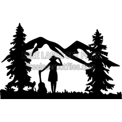Mountain Hiker with Dog Silhouette Laser Cut File