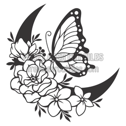 Butterfly Floral Crescent Laser Cut Design, Ready to Cut