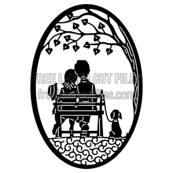 Couple Sitting on a Bench with Dog Laser Cut File