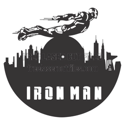 Iron Man Superhero Cityscape Laser Cut Clock Design