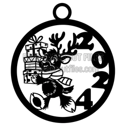Christmas Deer Ornament with Gifts - Laser Cut Design
