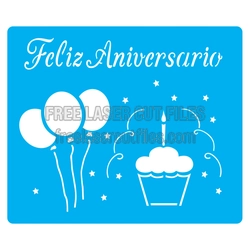 Feliz Aniversario Cake and Balloons Stencil Design