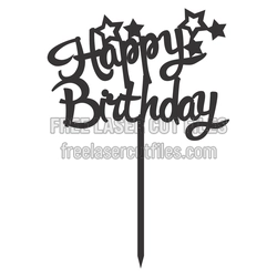 Happy Birthday Cake Topper with Stars, Laser Ready
