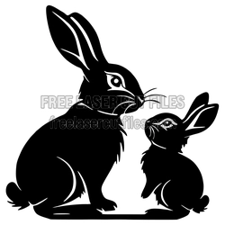 Rabbit Pair Silhouette Clipart for Laser Cutting