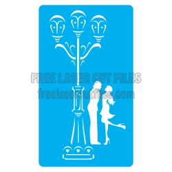 Romantic Couple Street Lamp Stencil Laser Cut File