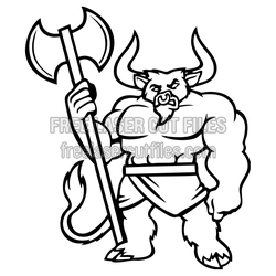 Viking Bull Warrior Holding Axe Laser Cut Clipart