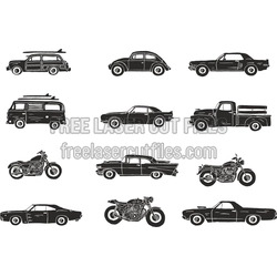 Vintage Vehicle Silhouette Template Set for Laser Crafts