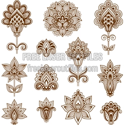 Henna-Inspired Floral Vector Elements for Laser Crafts