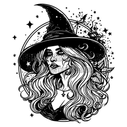 Mystical Witch Portrait Laser Cut File, Celestial Halloween Design