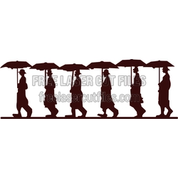 Men with Umbrellas Silhouette Template for Laser Cutting