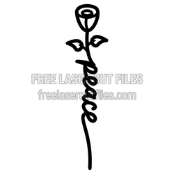 Rose with Peace Text Laser Cut File, Free DXF Design