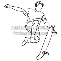 Skateboarder Line Art Design for Laser Cutting