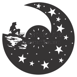 Mermaid Moon and Stars Wall Clock Laser Cut File