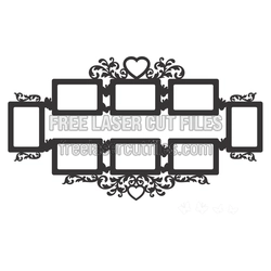 Ornate 8-Photo Collage Frame with Hearts, Ready to Cut