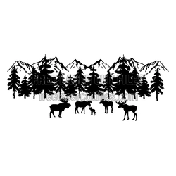 Mountain Moose Family Scene Laser Cut File, Ready to Cut