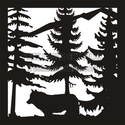 24x24 Mountain Wolf Trees Panel — Plasma-style DXF